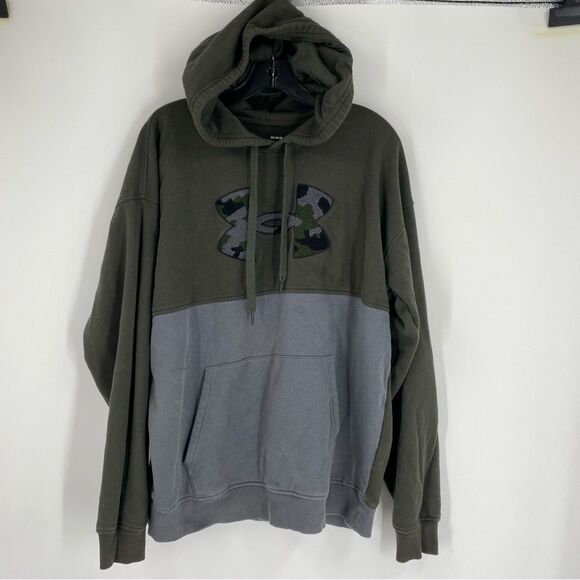 Under Armour Coldgear Men's Olive and Gray Hoodie Fleece Lined size L - Picture 1 of 3